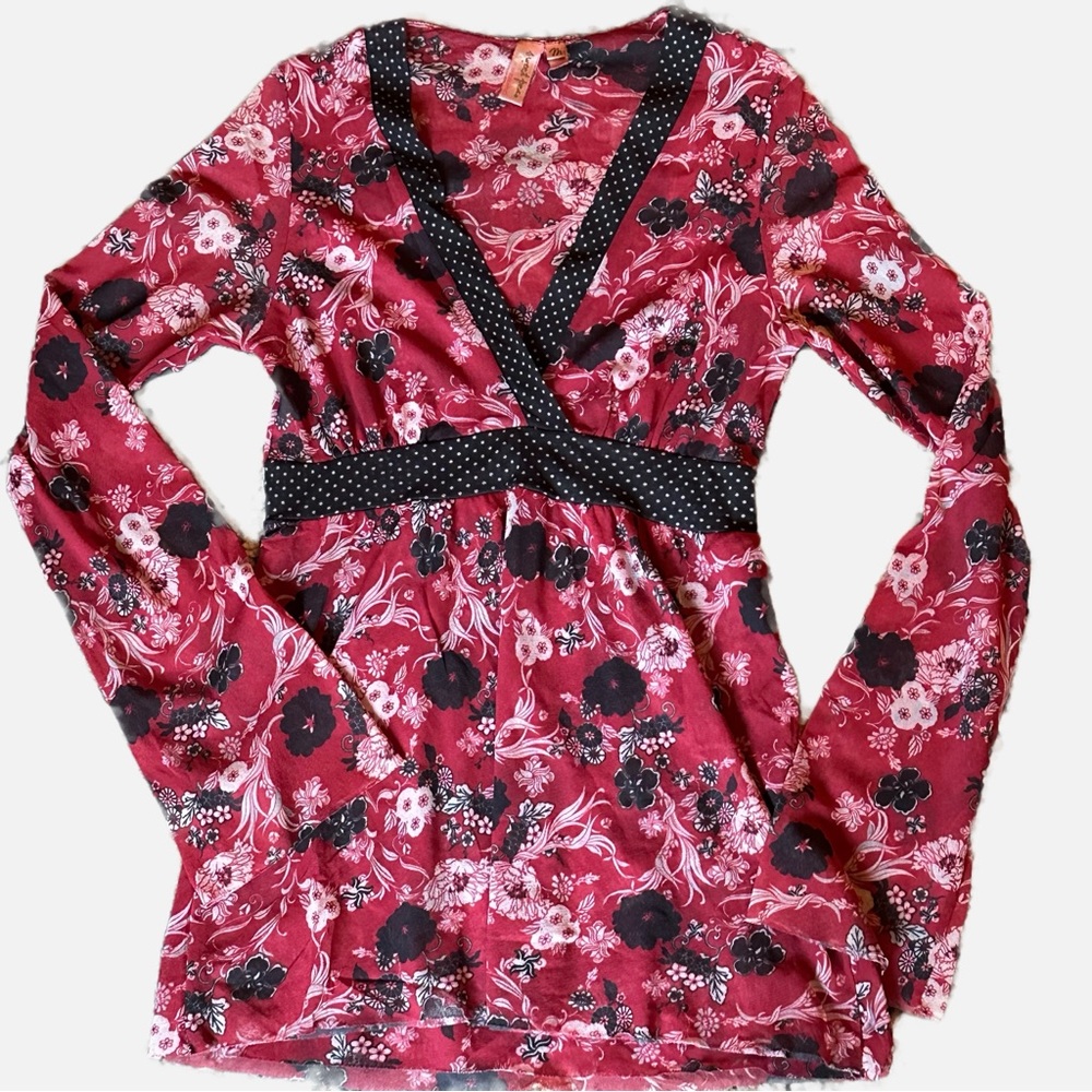 Anthropologie Sweet Pea Mesh Long Sleeve Floral Top